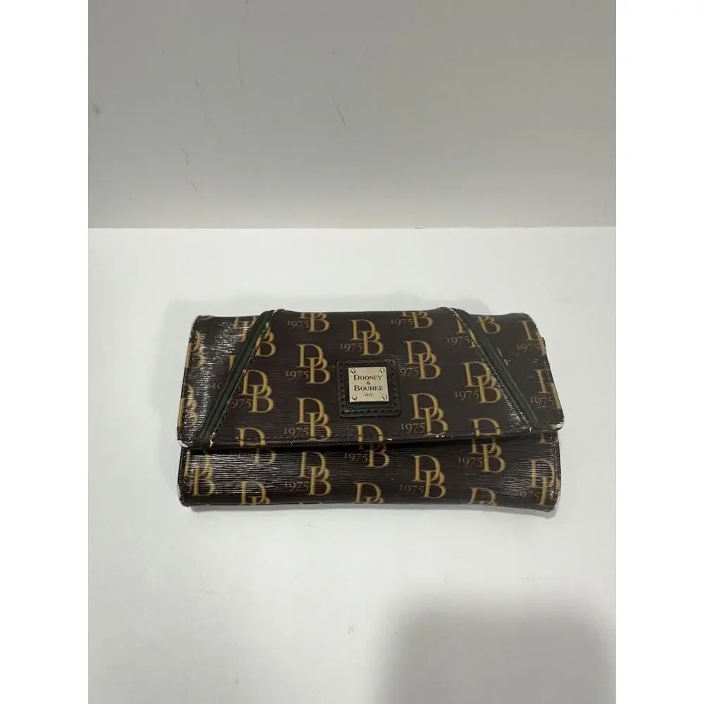 Dooney & Bourke Women's 1975 Db‎ Signature Grace Brown Green Wallet VTG RARE